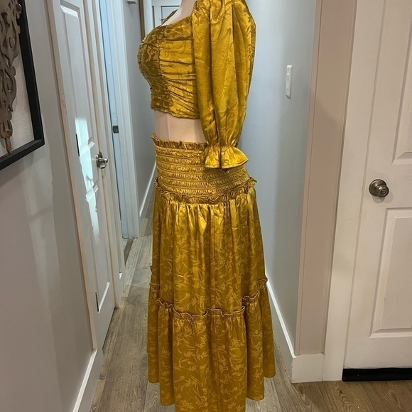 Ina Gold Satin Finish Crop Top and Tiered Skirt Set - Picture 7 of 16